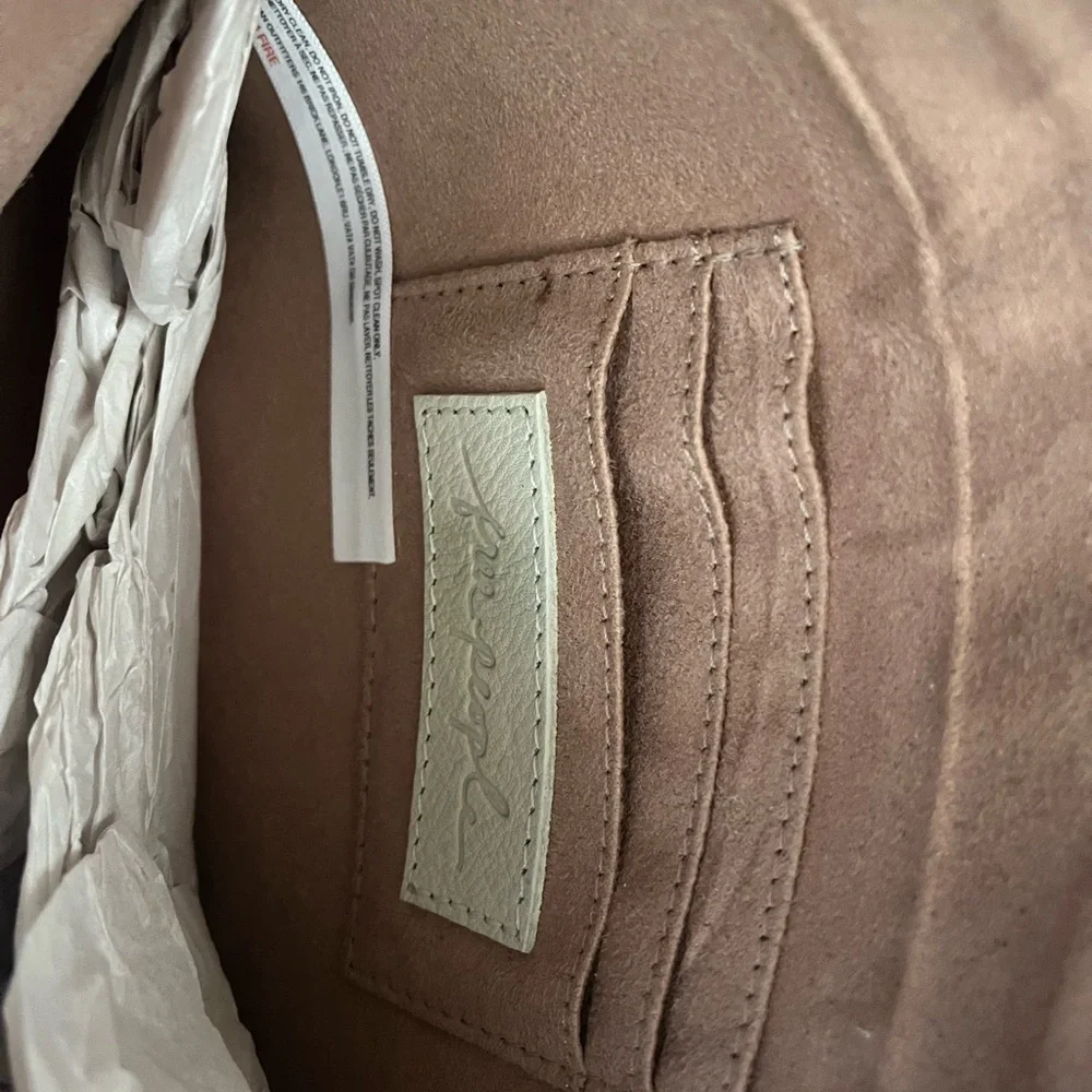 Free People Cream Leather Clutch with Braided Wrist Strap